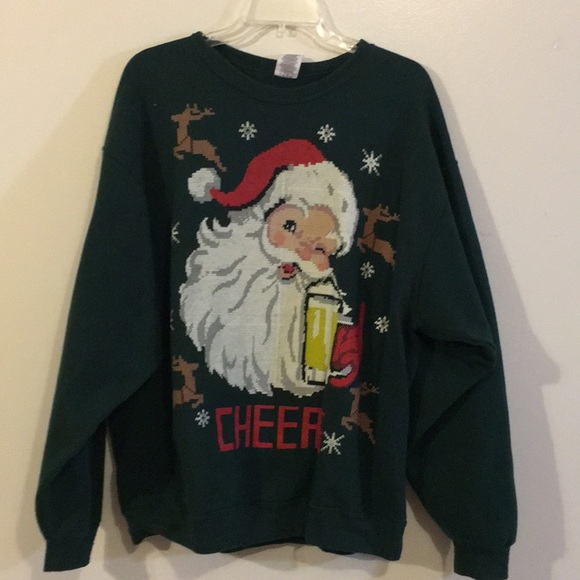 Santa Cheers🍻uni-Sex Sweatshirt Pre-❤️ed Sz XL🎅 - Picture 2 of 6